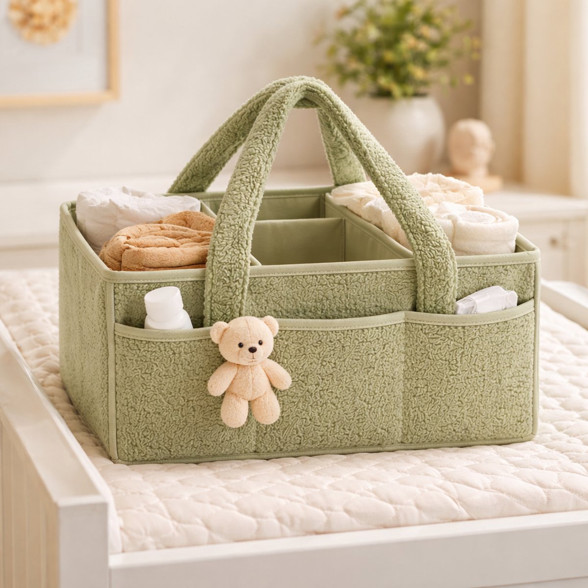 Vavida - Commodemandje - Groen - Teddy - 40 x 26 x 17 cm