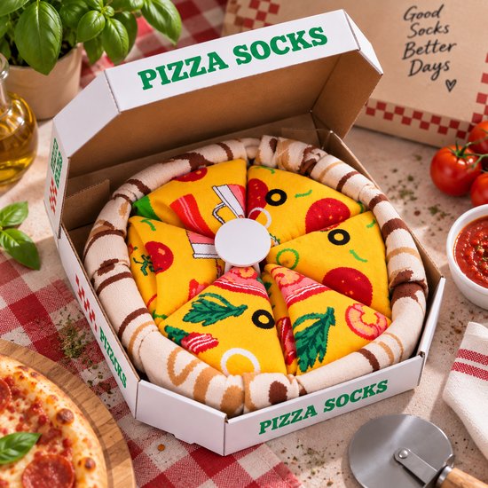 Vavida Sokken - Pizza - 4 Paar - Cadeau - Kerst - Sinterklaas - One Size - Luxe Geschenkverpakking