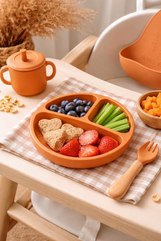 Vavida Siliconen Bord Baby en Kind - Pumpkin Spice - BPA-vrij - Met 4 Zuignappen