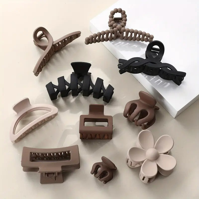Set 10 Haarklemmen - Bruin - Zwart - Beige - Goede Kwaliteit - Perfect Als Cadeau - Haaraccessoires