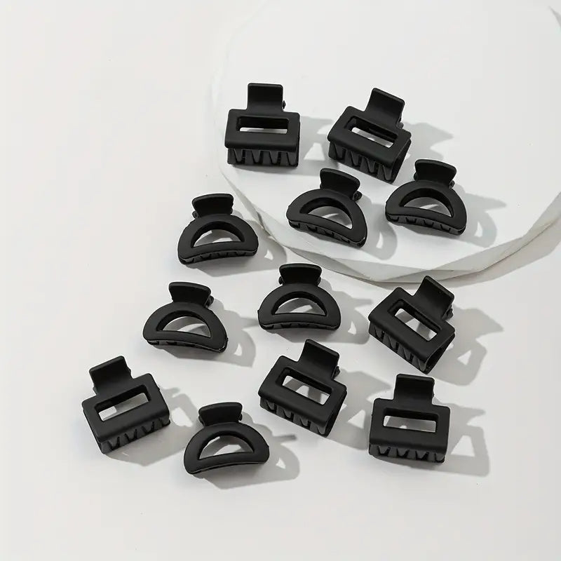 Set 12 Zwarte Haarklemmen - Haarclips - Halfrond En Vierkant - 1,5 cm tot 2,5 cm - Anti-Slip Coating - Goede Kwaliteit
