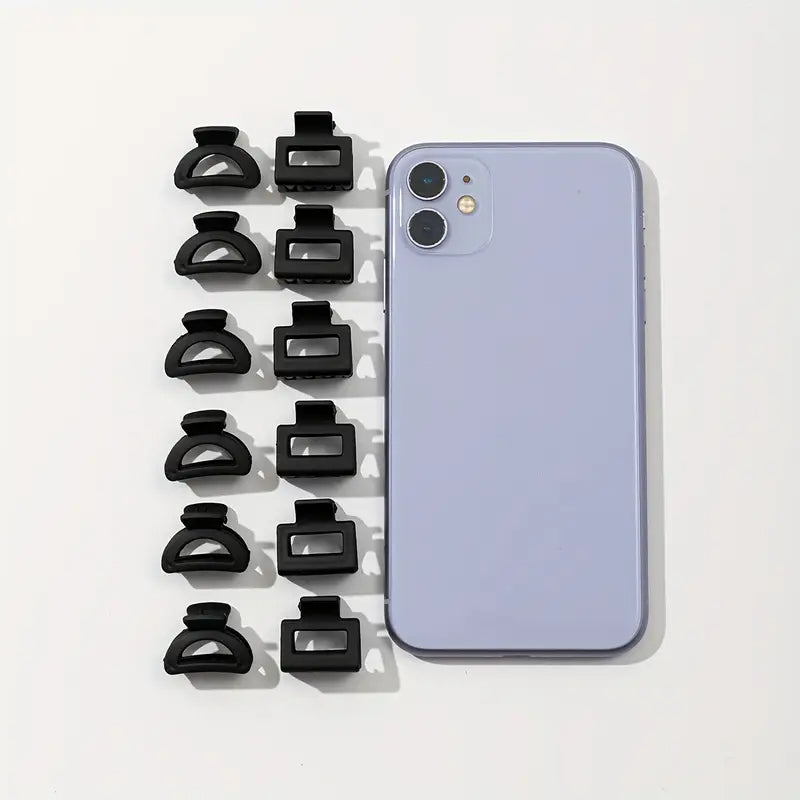 Set 12 Zwarte Haarklemmen - Haarclips - Halfrond En Vierkant - 1,5 cm tot 2,5 cm - Anti-Slip Coating - Goede Kwaliteit