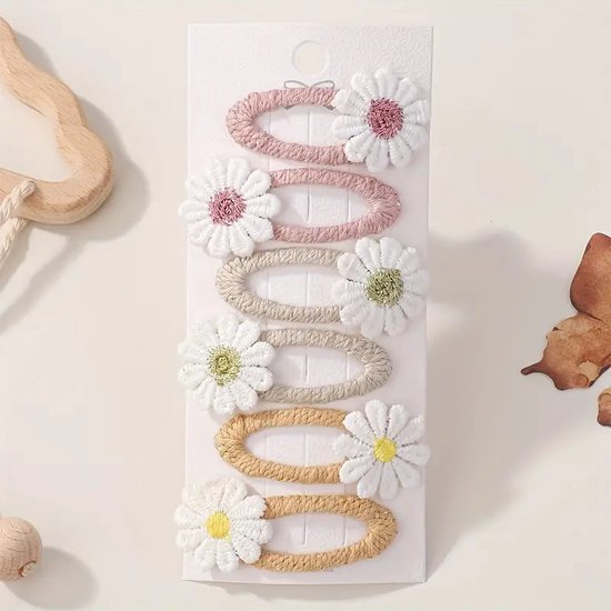 Haarspeldjes - 6 stuks - Bloemetjes - Madeliefjes - Leuk Als Cadeautje - Roze - Beige - Geel - Stijlvol - Goede Kwaliteit
