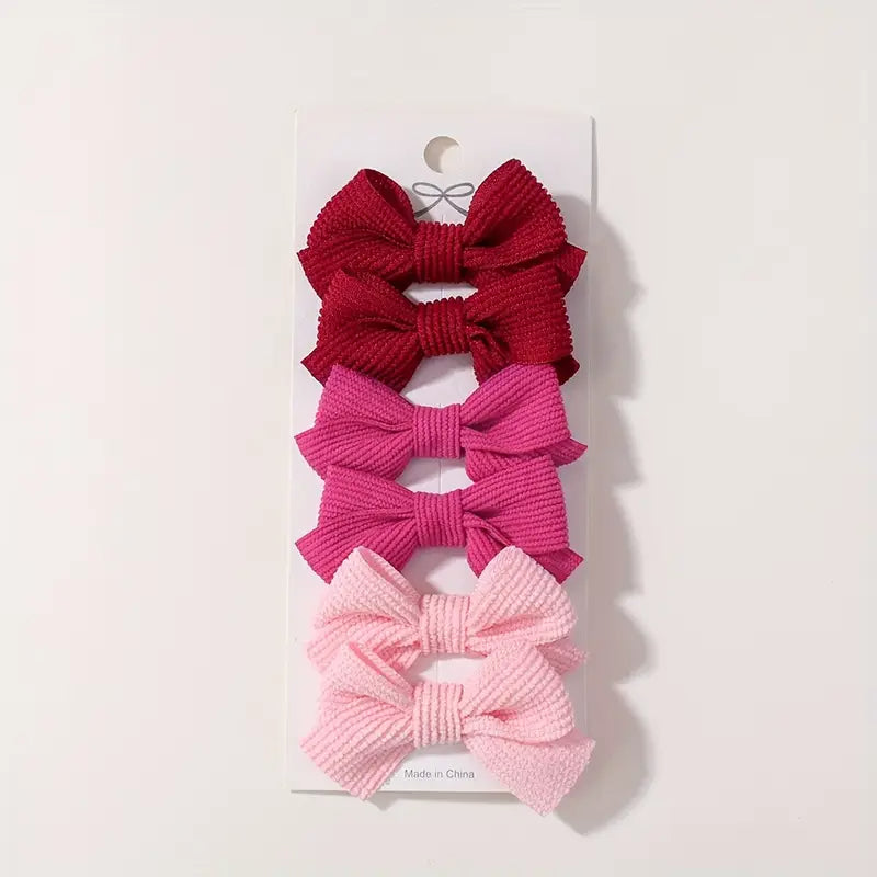 Haarspeldjes - 6 stuks - Strikjes - Meisjes - Leuk Als Cadeautje - Rood - Knalroze - Lichtroze - Goede Kwaliteit