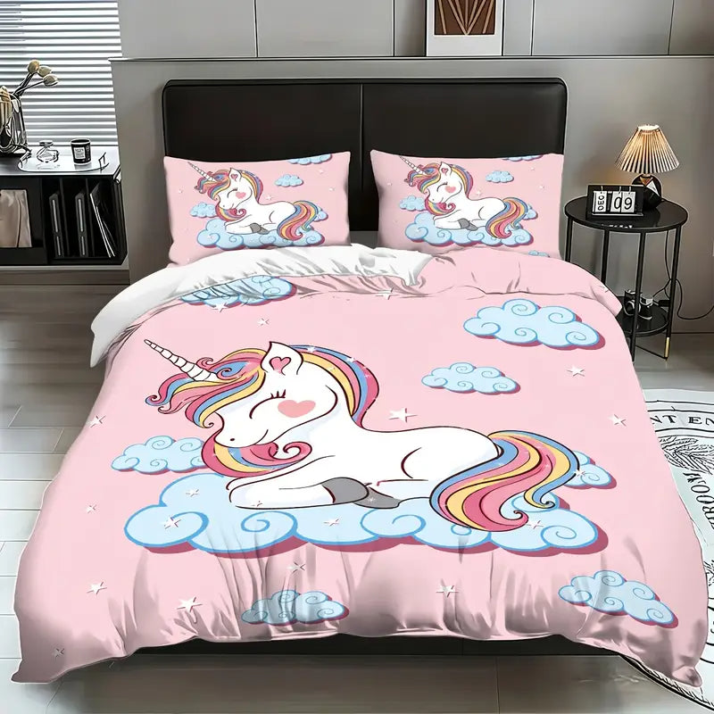 Eenpersoons Dekbedovertrek 140 x 200 - Unicorn - Wolkjes