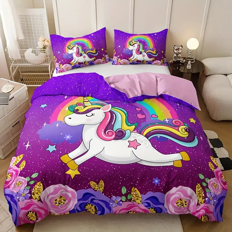 Eenpersoons Dekbedovertrek 140 x 200 - Unicorn - Paars
