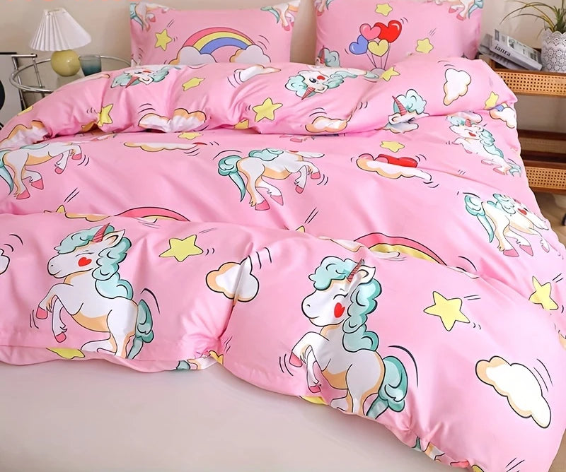 Eenpersoons Dekbedovertrek 140 x 200 - Unicorn - Roze