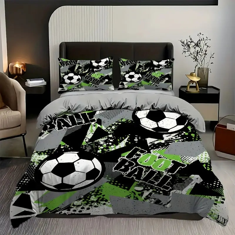 Eenpersoons Dekbedovertrek 140 x 200 - Voetbal - Groen