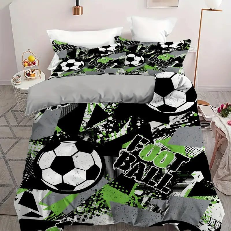 Eenpersoons Dekbedovertrek 140 x 200 - Voetbal - Groen
