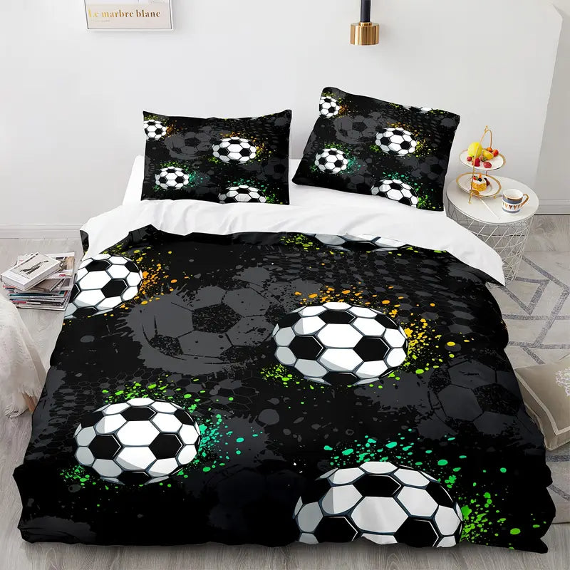 Eenpersoons Dekbedovertrek 140 x 200 - Voetbal - Zwart