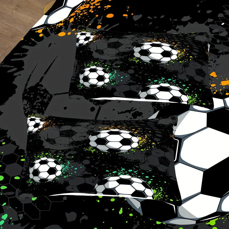 Eenpersoons Dekbedovertrek 140 x 200 - Voetbal - Zwart