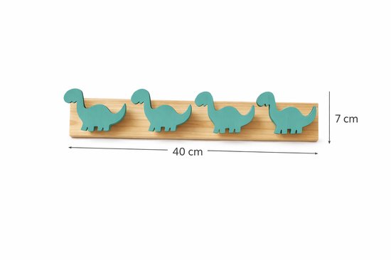 Vavida Wandhaakjes - Hout - Kinderkamer - 4 Stuks - Dinosaurus - 40 cm - Dino