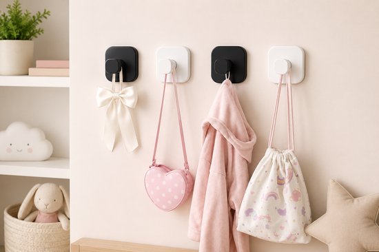Vavida Wandhaakjes - Kinderkamer - 4 Stuks - Zwart & Wit - Zuignap - Babykamer