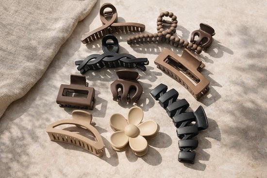 Vavida Haarklemmen - Set 10 stuks - Verschillende Groottes - Beige - Bruin - Zwart - Cadeauverpakking