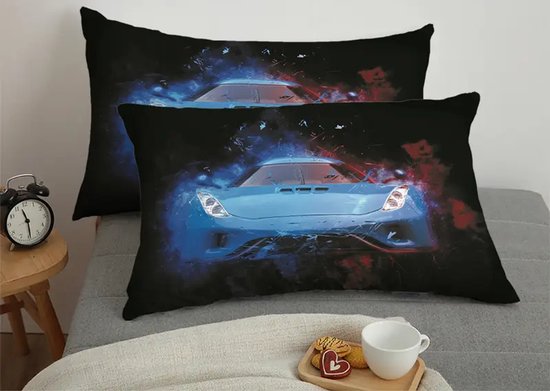 Eenpersoons Dekbedovertrek 140 x 200 - Midnight Racer - Auto - Mooie Kwaliteit - Jongens - Kind - Tiener - Volwassene