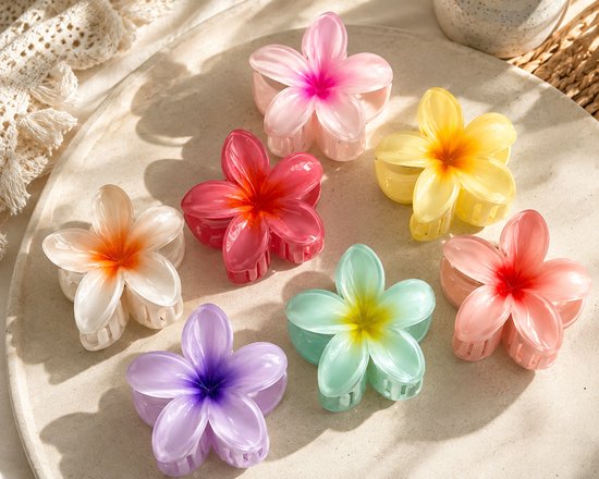 Vavida - Haarklemmen Bloemen - 7 Stuks - Glanzend - Stevig - Zomer - 8 cm - Cadeau - Hawaii - Haaraccessoires