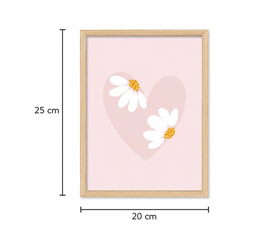 Wanddecoratie 25 x 20 cm - 6-delig - Bloemen - Hartjes - Roze - Poster - Meisje - Meisjeskamer - Babykamer - Wandkunst