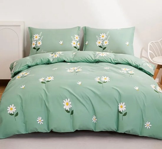Vavida Dekbedovertrek - Eenpersoons - 140 x 200 - Madeliefjes - Bloemen - Meisje - Lief