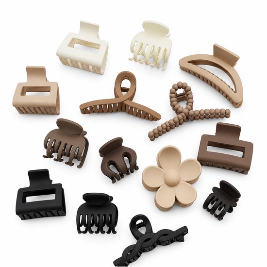 Vavida Haarklemmen - Set 18 Stuks - Bruin - Beige - Zwart - Stevig - Anti-Slip - Verschillende Maten - Leuk als Cadeau