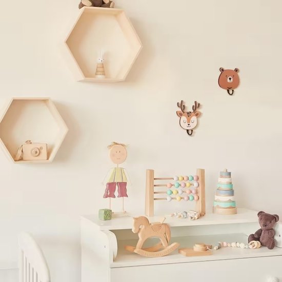 Vavida Wandhaakjes - Hout - Kinderkamer - 4 Stuks - Kraamcadeau - 8 cm hoog - Babykamer