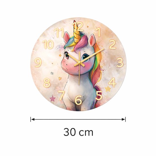 Vavida Klok Unicorn Ø 30 cm – Stille Wandklok voor Kinderkamer