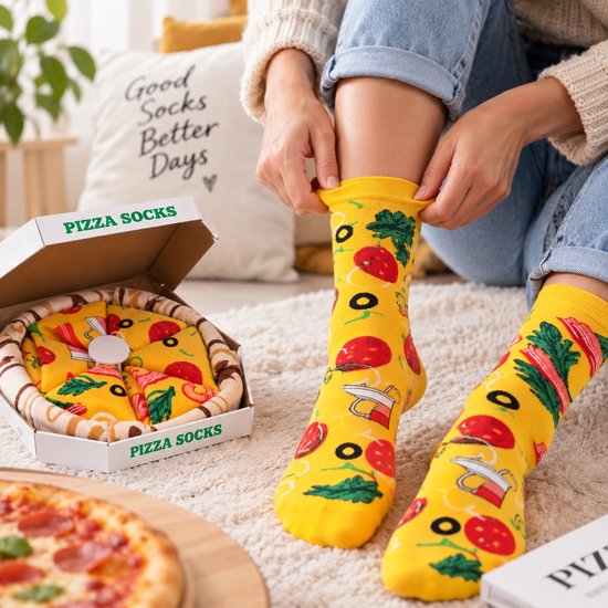 Vavida Sokken - Pizza - 4 Paar - Cadeau - Kerst - Sinterklaas - One Size - Luxe Geschenkverpakking