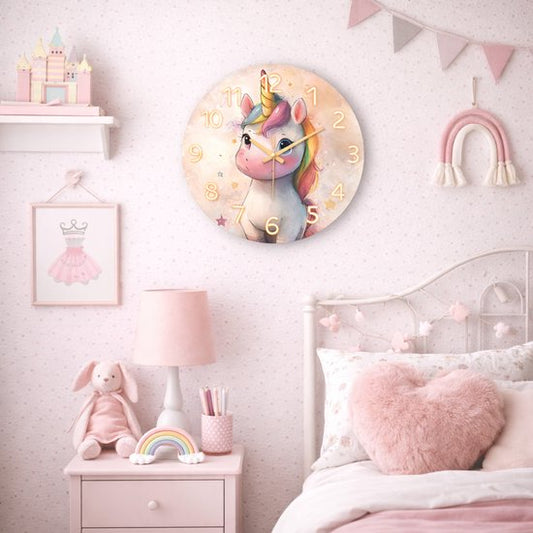 Vavida Klok Unicorn Ø 30 cm – Stille Wandklok voor Kinderkamer