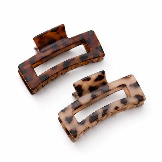 Vavida Haarklemmen - Twee Stuks - Beige en Bruin - Tijgerprint - 8,5 cm