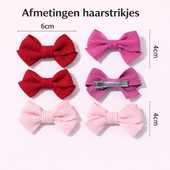 Vavida Haarspeldjes - 6 stuks - Strikjes - Meisjes - Leuk Als Cadeautje - Rood - Knalroze - Lichtroze
