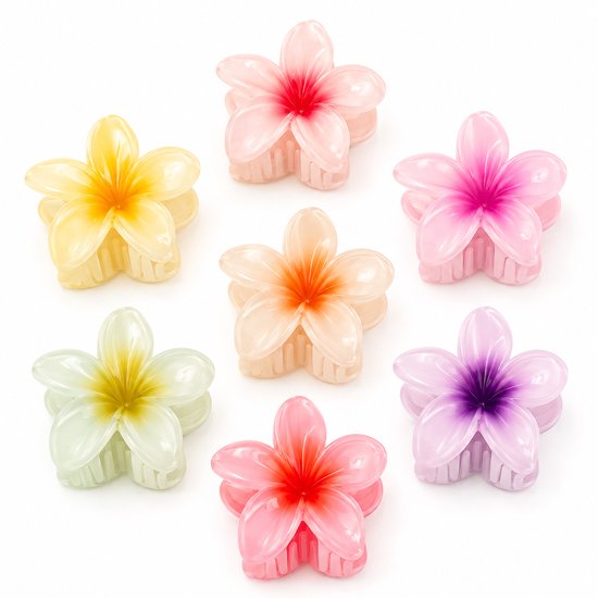 Vavida - Haarklemmen Bloemen - 7 Stuks - Glanzend - Stevig - Zomer - 8 cm - Cadeau - Hawaii - Haaraccessoires