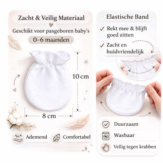 Vavida Krabwantjes - Baby - 3 Paar - 0-6 Maanden - Bescherming tegen Krabben - Handschoentjes