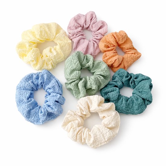 Set 7 Scrunchies - Pastelkleuren - Geel - Roze - Blauw - Groen - Oranje - Beige - Petrol - Zacht