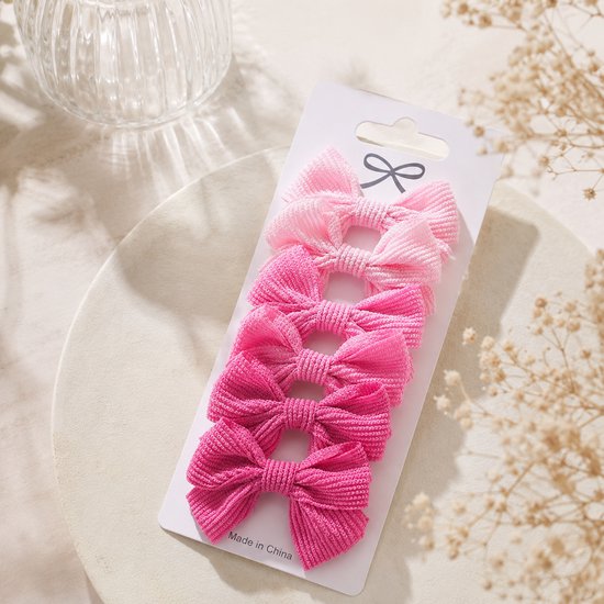 Vavida Haarspeldjes - 6 stuks - Strikjes - Meisjes - Leuk Als Cadeautje - Lichtroze - Roze - Donkerroze