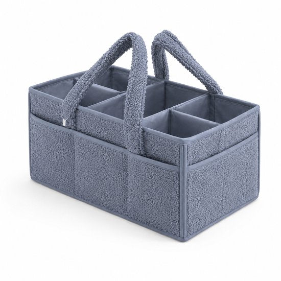 Vavida - Commodemandje - Blauwgrijs - Teddy - 40 x 26 x 17 cm - Babykamer - Baby - Commode - Mandje