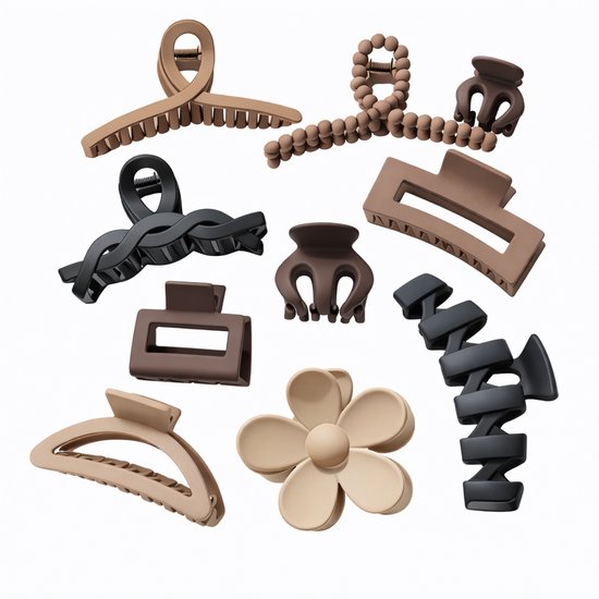 Vavida Haarklemmen - Set 10 stuks - Verschillende Groottes - Beige - Bruin - Zwart - Cadeauverpakking