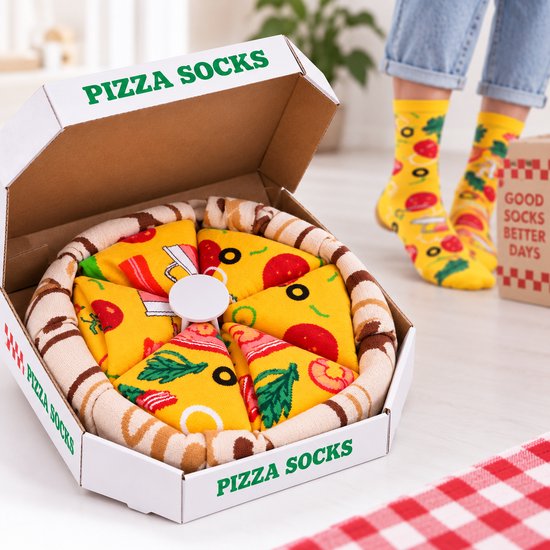Vavida Sokken - Pizza - 4 Paar - Cadeau - Kerst - Sinterklaas - One Size - Luxe Geschenkverpakking