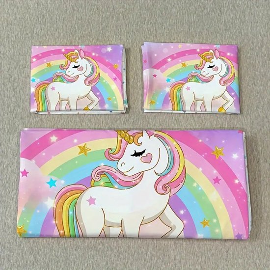 Vavida Dekbedovertrek - Eenpersoons - 140 x 200 - Eenhoorn - Gouden Manen - Unicorn - Kind - Meisje
