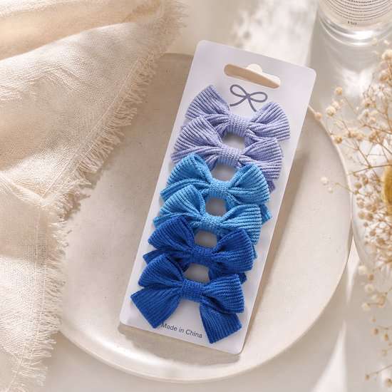 Vavida Haarspeldjes - 6 stuks - Strikjes - Meisjes - Leuk Als Cadeautje - Lichtblauw - Blauw - Donkerblauw