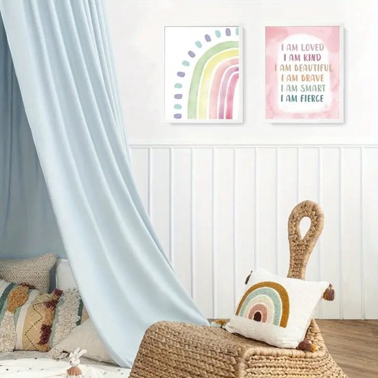 Wanddecoratie 25 x 20 cm - 4-delig - Zon - Hartjes - Regenboog - Boho - Poster - Meisje - Meisjeskamer - Babykamer - Wandkunst