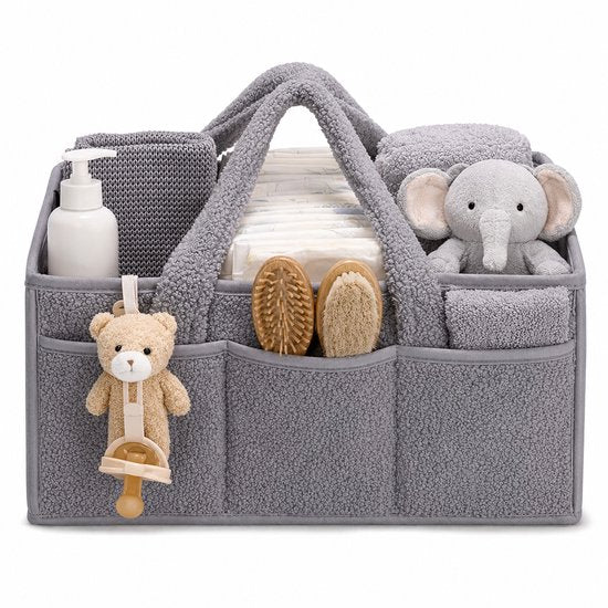 Vavida - Commodemandje - Grijs - Teddy - 40 x 26 x 17 cm - Babykamer - Baby - Commode - Mandje