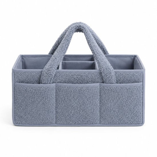 Vavida - Commodemandje - Blauwgrijs - Teddy - 40 x 26 x 17 cm - Babykamer - Baby - Commode - Mandje
