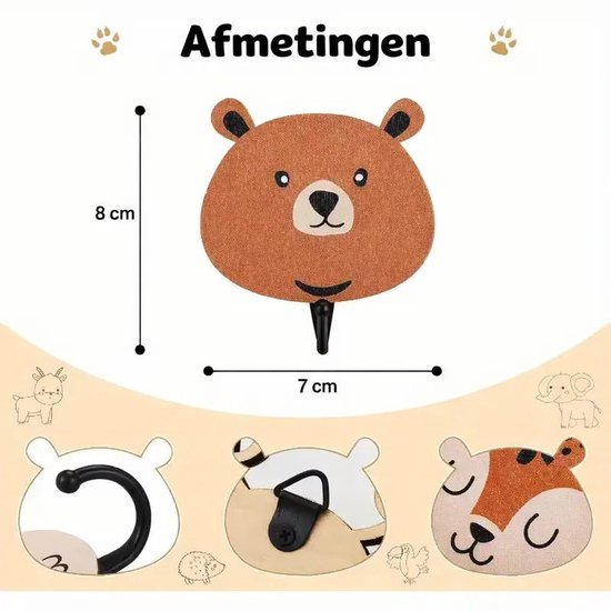 Vavida Wandhaakjes - Hout - Kinderkamer - 4 Stuks - Kraamcadeau - 8 cm hoog - Babykamer