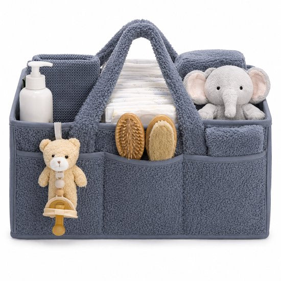 Vavida - Commodemandje - Blauwgrijs - Teddy - 40 x 26 x 17 cm - Babykamer - Baby - Commode - Mandje