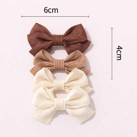 Vavida Haarspeldjes - 6 stuks - Strikjes - Meisjes - Leuk Als Cadeautje - Donkerbruin - Lichtbruin - Beige