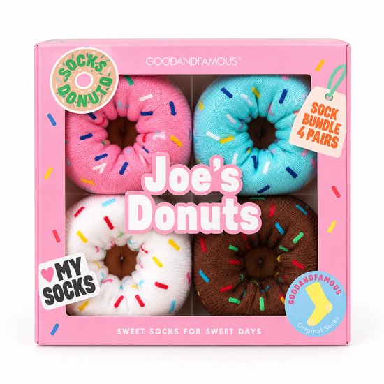 Vavida Sokken - Donuts - 4 Paar - Cadeau - Joe's Donuts - Kerst - Sinterklaas - One Size - Luxe Geschenkverpakking