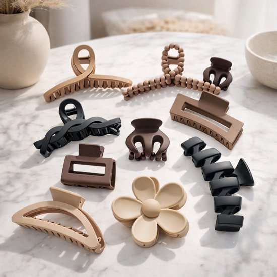 Vavida Haarklemmen - Set 10 stuks - Verschillende Groottes - Beige - Bruin - Zwart - Cadeauverpakking