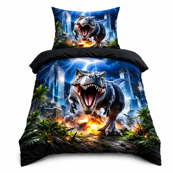 Vavida Dekbedovertrek - Eenpersoons 140 x 200 - Dinosaurus - Spannend - Jongenskamer - Jongens - Dino