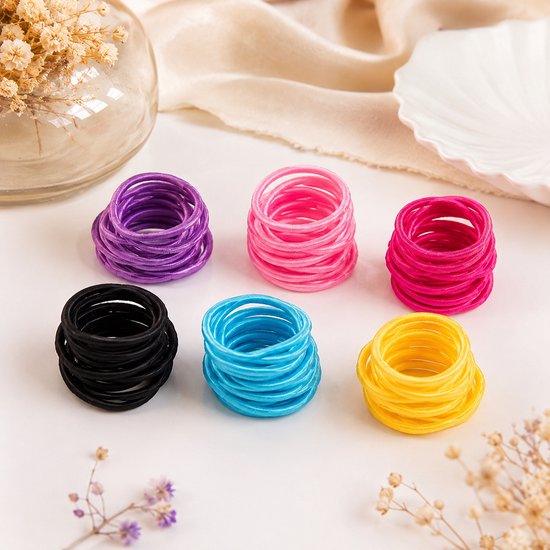 Vavida Haarelastiekjes - Geschikt voor Peuter en Kleuter - Anti-slip - 2,5 cm - Regenboog en Zwart - 200 Stuks