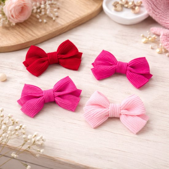 Vavida Haarspeldjes - 6 stuks - Strikjes - Meisjes - Leuk Als Cadeautje - Rood - Knalroze - Lichtroze