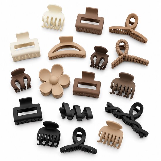 Vavida Haarklemmen - Set 18 Stuks - Bruin - Beige - Zwart - Stevig - Anti-Slip - Verschillende Maten - Leuk als Cadeau